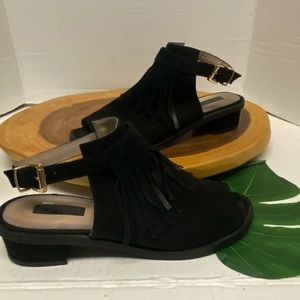 TopShop Peep Toe Fringed Slingback Flats